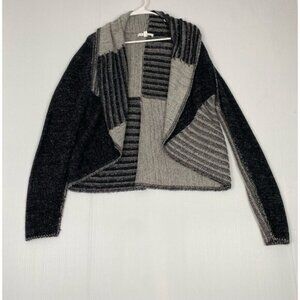 CAbi Women's Wool Blend Cardigan Sweater  Open Collared Gray Black Long Sleeve L